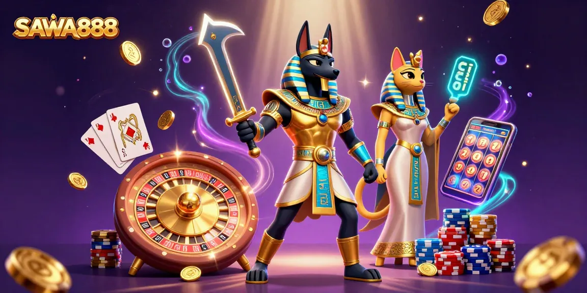 Experience the thrill of SAWA888 with exciting games and unique characters in a vibrant casino scene.