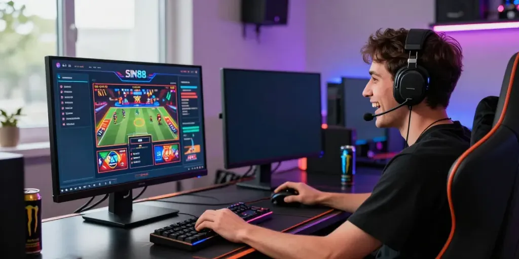 Player enjoying a thrilling experience at SIN88 with vibrant gaming setup