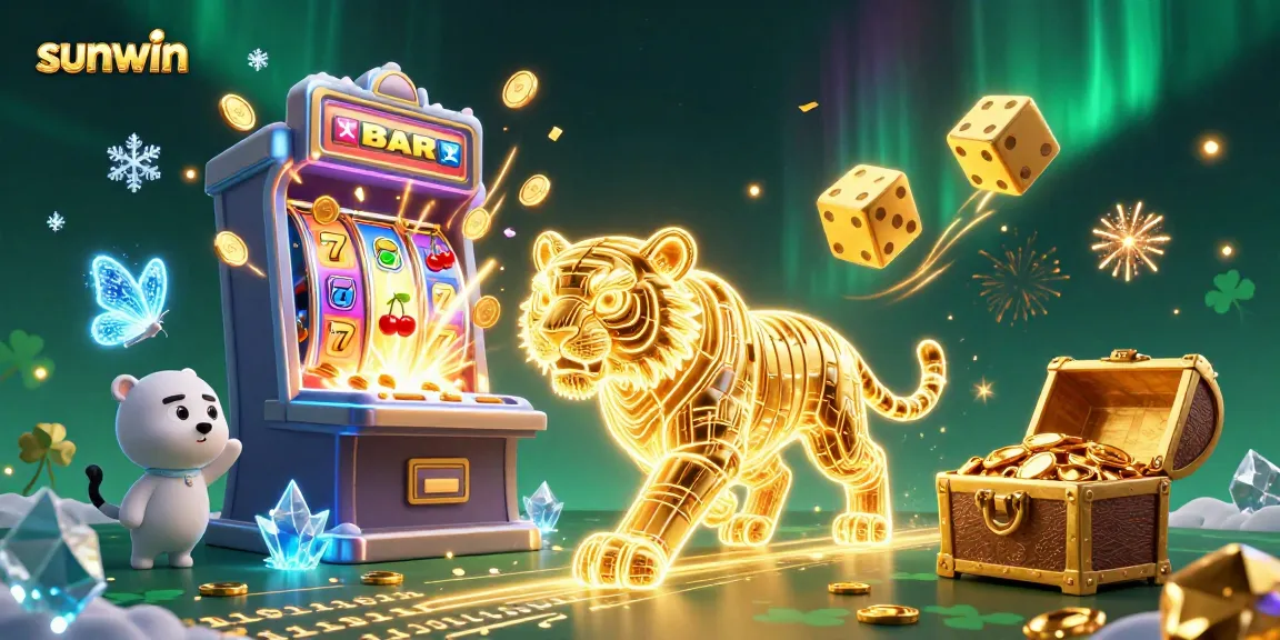 Experience thrilling gameplay at Sunwin with a neon tiger roaming a vibrant casino.
