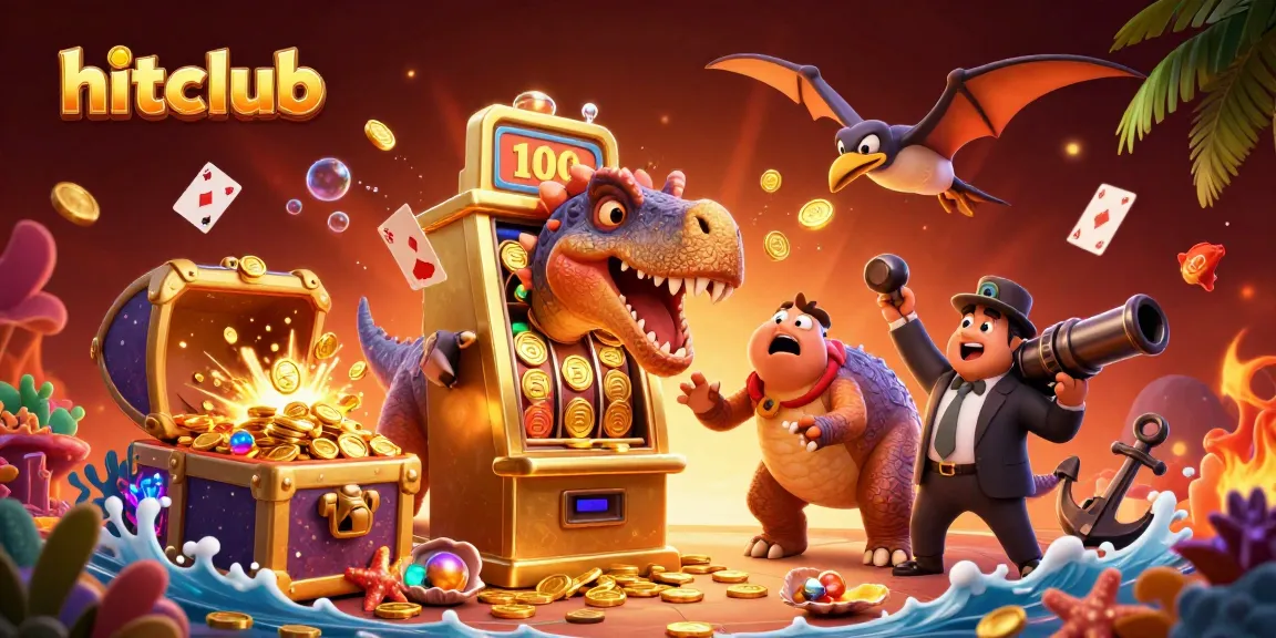 hitclub showcases a pachycephalosaurus winning jackpots with a golden slot machine surrounded by casino-themed elements.