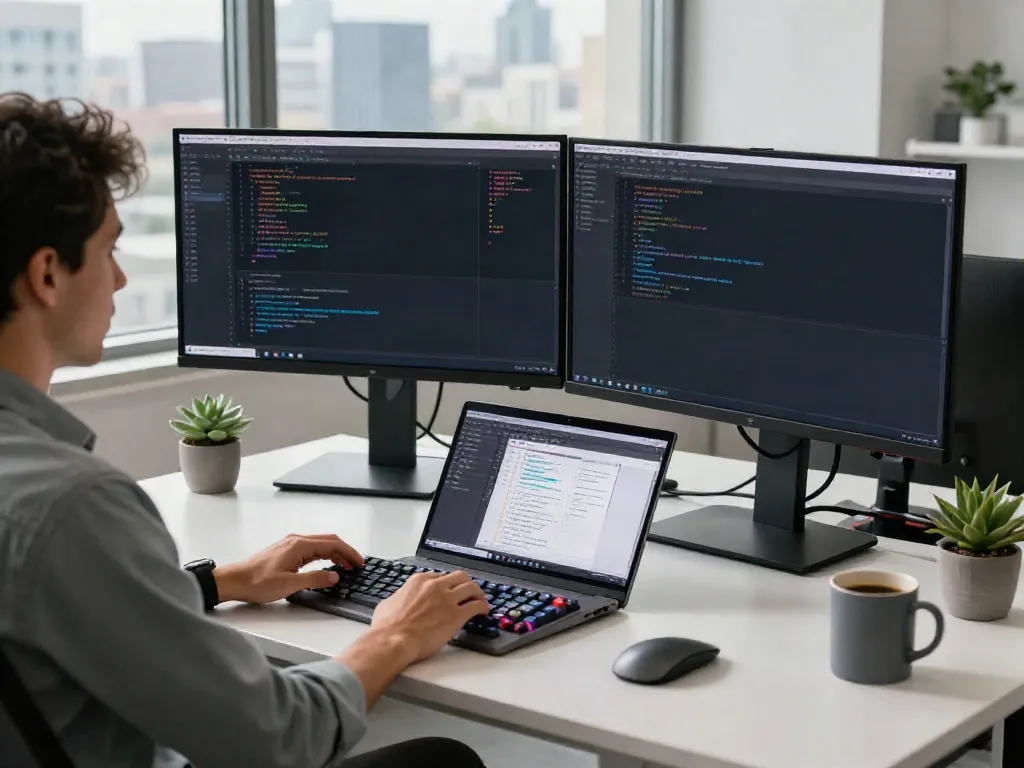 Developer optimizing related site performance in a modern workspace.