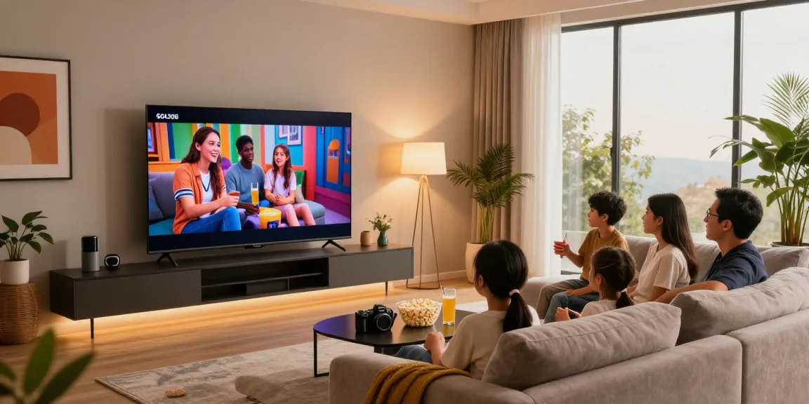 Family enjoying a movie night with the latest OLED TV 2026 in a cozy living room setting.