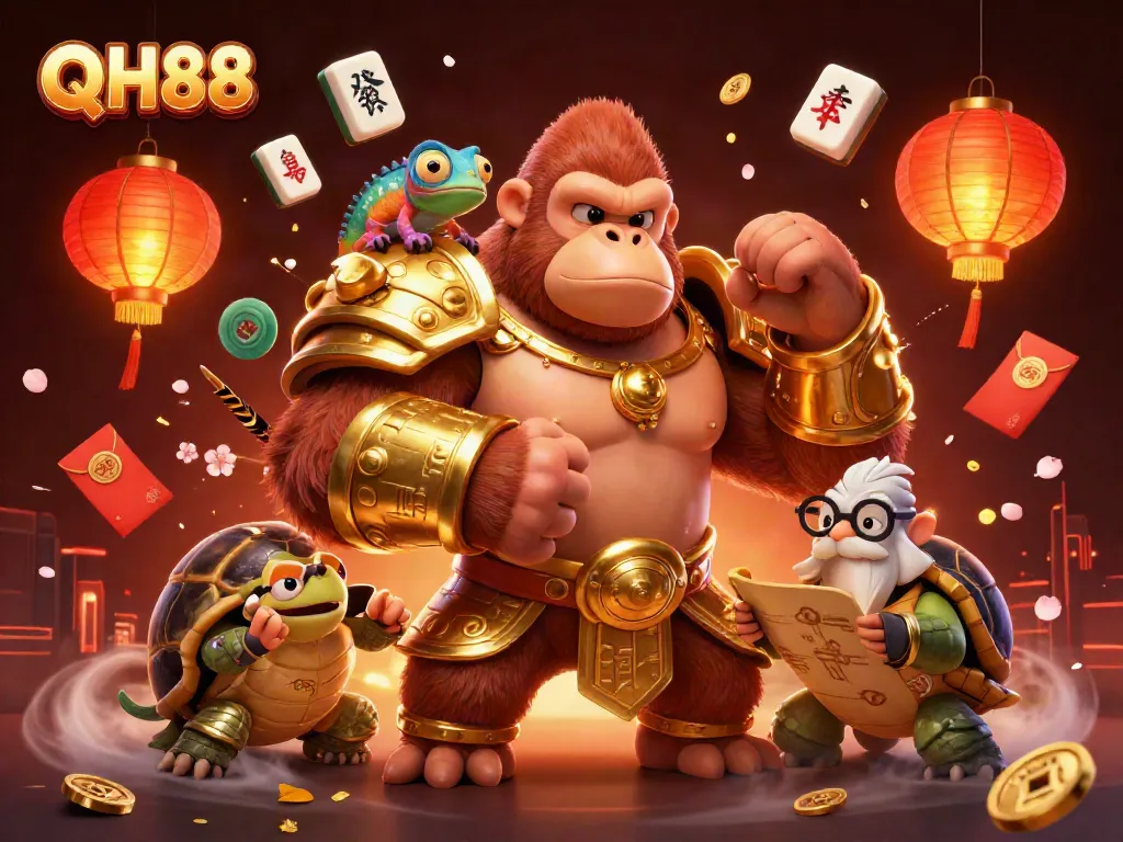 Engage with thrilling QH88 casino action, featuring vibrant characters and gaming elements.