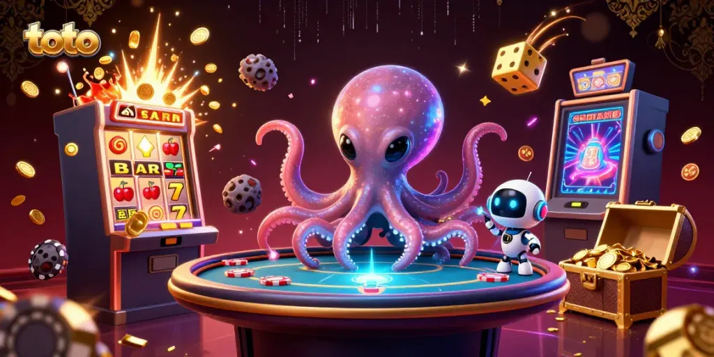 Experience thrilling gameplay with toto-themed aliens at a casino poker table, showcasing vivid design and game elements.