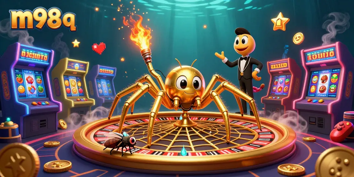 Engage in thrilling bets with m98 q featuring a golden spider in a vibrant casino web